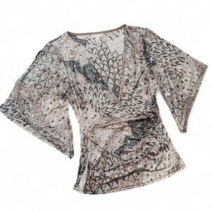 Y2K Glam Club Kimono Bell Sleeve Sparkly Wrap Top B34